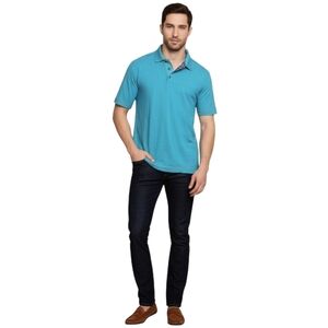 Robert Graham Teal Contrast Stitched Cotton/Modal Polo Shirt Size Medium